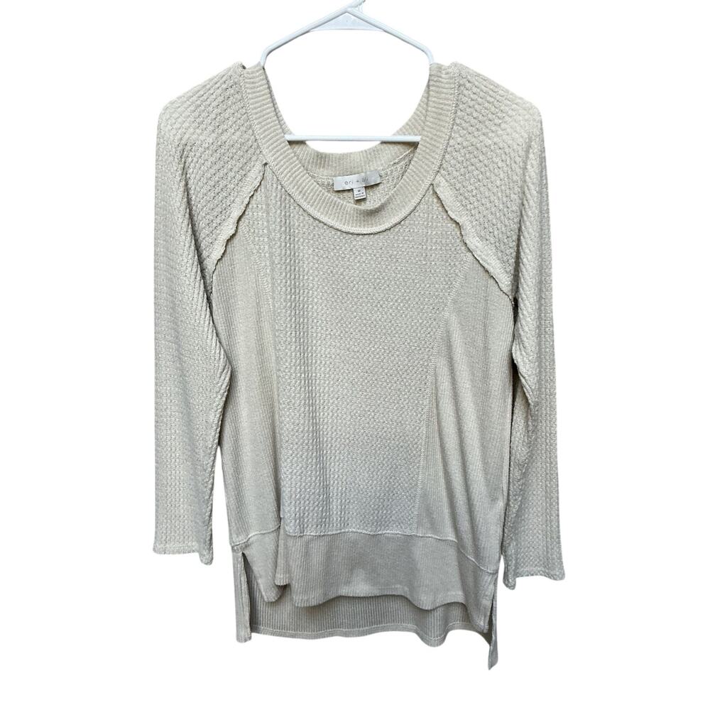 eri + ali Medium Cream Textured Knit Crew Neck Sweater
